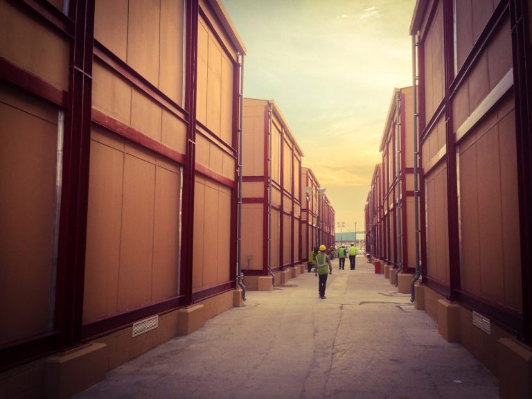 Site office portacabins set up by Poullaides construction company